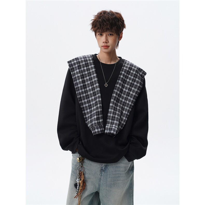 WY1546-P40特控78T1022-P33特控60大码假两件披肩长袖T恤卫衣，男装T恤，电商D232