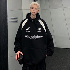 重磅拼色撞色连帽卫衣男春秋美式潮牌插肩袖套头衫W91-P78，男装卫衣，电商C307