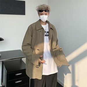 复古仿灯芯绒双层门襟肩部造型分割飞机扣开合方领短夹克 JY755图片