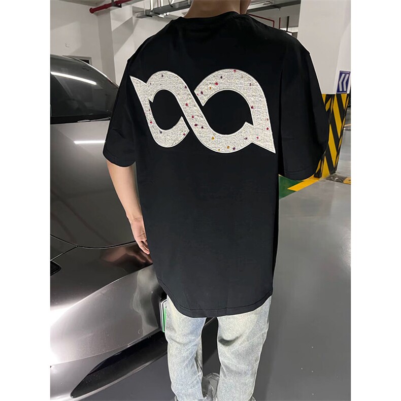 万针全刺绣工艺抖音得物高品质260克重磅纯棉双纱美式高街短袖T恤,男装T恤,电商A486