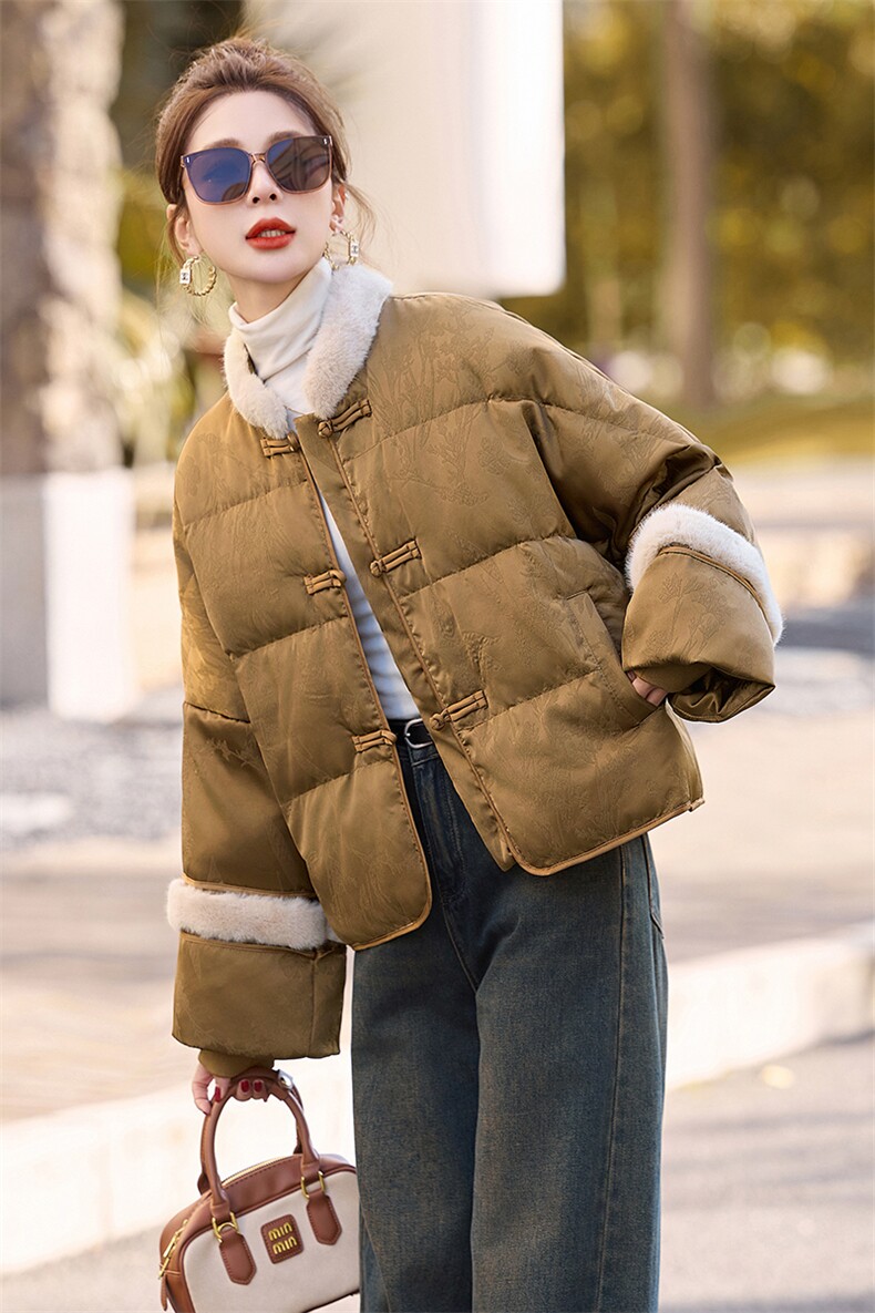 新中式g风提花羽绒服女2024年冬季新款高级感气质白鸭绒短款外套,女装羽绒服,曼娅璐