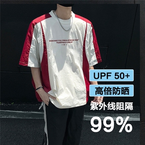 夏拼色设计轻薄UPF50+反光条短袖套头防晒衣男F30/P35控49-100涤图片
