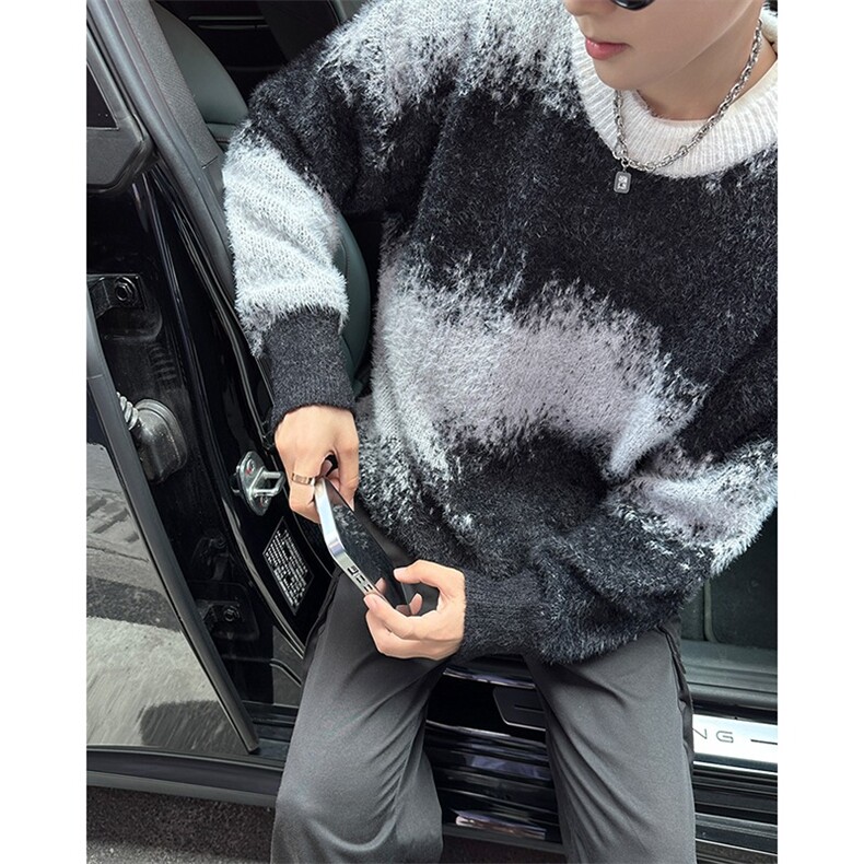 针织衫男女韩版潮流拼色宽松帅高街2024秋冬ins毛衣外套MZ487-P59,男装针织衫/毛衣,星座412-3
