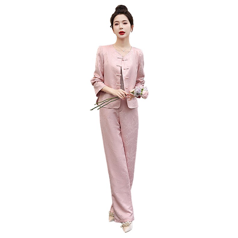 新中式国风套装女2024春秋新款禅意茶服复古盘扣唐装阔腿裤两件套,女装套装/套裙,韩美纤衣