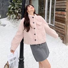 【现货】粉色短款立领皮毛一体小清新加厚棉服2C081-7709P215K298，女装棉衣/棉服，2C081