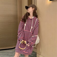粉色连帽卫衣连衣裙女2024春秋新款小个子学院风减龄长袖T恤裙子，女装卫衣/绒衫，菡迪欧娜