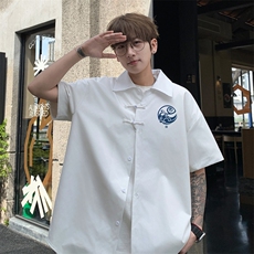 ！2025夏季新款男士新中式短袖衬衫免烫风衬衣CS102特P33，男装衬衫，电商B220