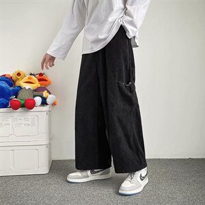 ins网红休闲裤男直筒宽松坠感阔腿裤潮牌大口袋工装长裤A2980-p35图片