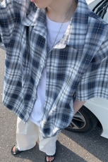 特批P30无差价夏季刺绣格子衬衫男大码休闲短袖衬衫外套CD5512，男装衬衫，电商A001-1