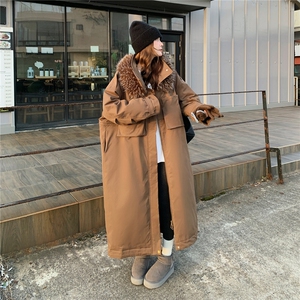 美拉德咖色大毛领派克羽绒服女冬超火好看高级感加绒加厚工装外套图片