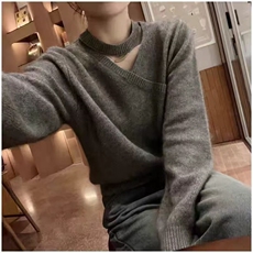 2025年秋季新款纯色挂脖v领针织套头上衣，女装针织衫/毛衣，旭驰羊绒