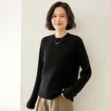 2024秋季新款扭花圆领长袖短款套头衫休闲百搭35%羊绒衫，女装羊绒衫，蚂蚁派对工厂直营店