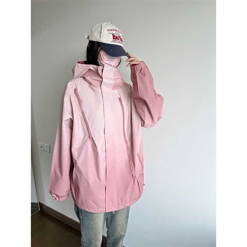 控价79开春户外渐变颜色连帽防风防水多拉链冲锋衣外套JK026P65,女装短外套,电商A128