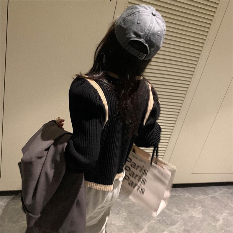 撞色坑条开衫，其它，XTZ style