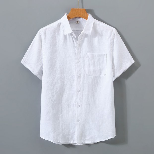 舒适纯亚麻衬衫男士短袖夏季麻料衣服潮流行复古休闲薄款衬衣,男装T恤,星座1307（原1902D）