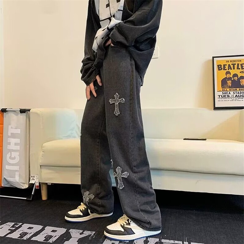 男牛仔裤男宽松直筒百搭潮流高街男裤N2810-P50，男装牛仔裤，星座208-5