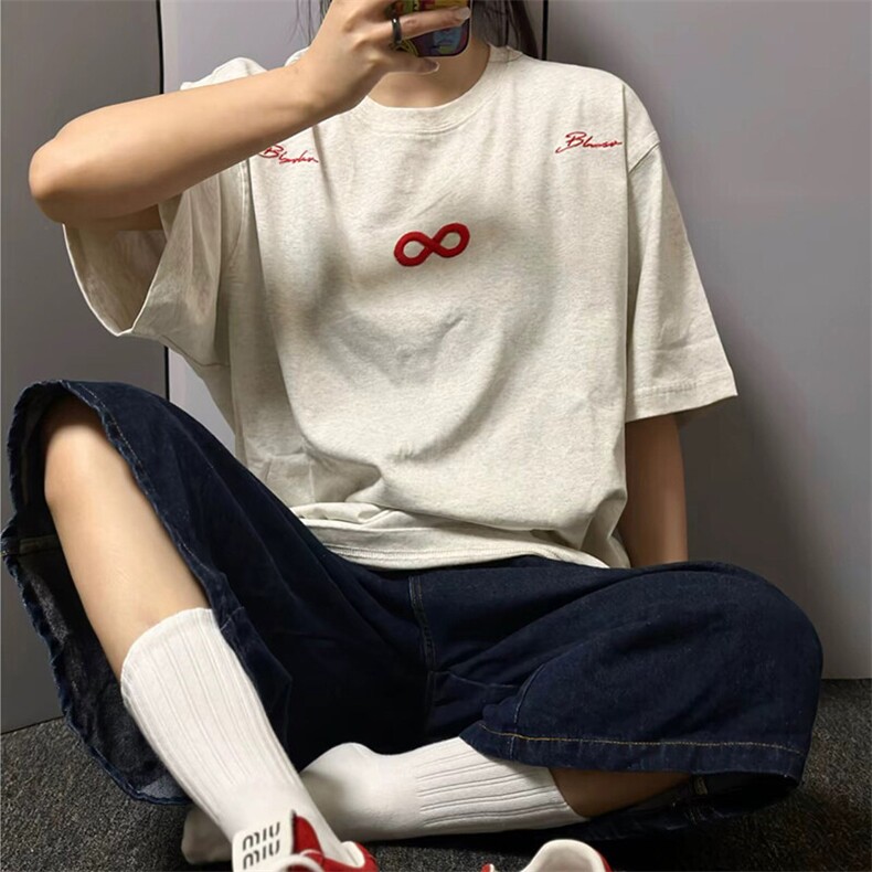 万针全刺绣解构设计260克重磅双纱纯棉高品质美式高街短袖T恤特35,男装T恤,电商A486