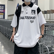 年夏季新款港风美式字母刺绣潮流百搭POLO领短袖T恤insZX436-P28，男装T恤，星座313A(原308A-2)