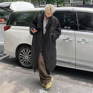 港风行走的大棉被设计棉衣男过膝中长款棉衣男ZC77110P135控198,棕色中长款大衣里面怎么搭配图片