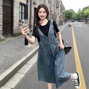 2024年夏季新款女装休闲韩版牛仔假两件拼接连衣裙p125-k178图片