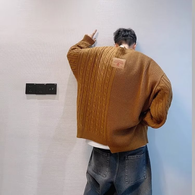 JC0920-P50圆领毛衣男长袖秋季不规则拼接青年修身套头打底衫上衣,男装T恤,电商C233