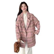 [】2025冬复古粉色格加厚毛呢大衣A820p195K278，女装毛呢外套，2C269