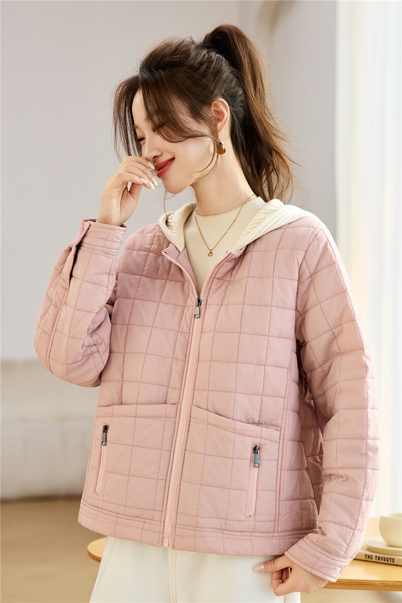 叶笙衣82559毛线帽相拼口袋拉链棉衣,女装棉衣/棉服,叶笙衣
