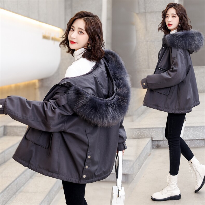 2021冬装外套女中长款韩版宽松ins潮加绒棉服冬季派克服，女装派克服，菡迪欧娜