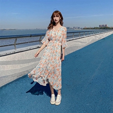 【现货】2021夏装新款碎花连衣裙166-1006P50夏梦粉，女装连衣裙，茜茜公主
