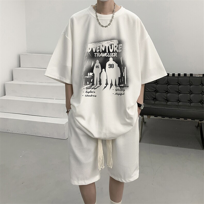 华夫格套装运动短袖t恤套装休闲两件套一套 HZ84374-P44图片