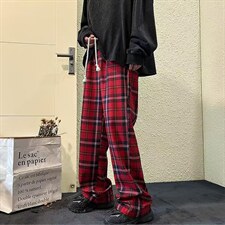 网图潮流格子裤大码显瘦慵懒风松弛感高级感阔腿休闲裤MG6010-P28，男装休闲裤，电商A025