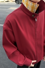 春季撞色格子搭扣立领夹克cleanfit短款外套男C61316-TP5598，男装夹克，电商A102