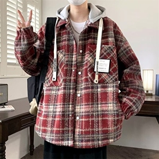 春秋季复古格子外套男百搭宽松大码连帽假两件夹克潮流HH689P74，男装夹克，星座1013-5