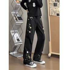 B221美式ins高街暗黑绣花宽松直筒牛仔裤LK25581-特P45控78，男装牛仔裤，电商B221