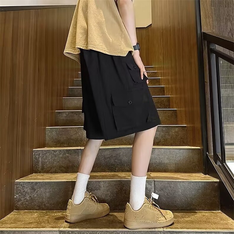 日系复古工装短裤男夏季机能多口袋五分裤宽松休闲六分裤D2219,男装休闲裤,星座1116A-1（原606A）