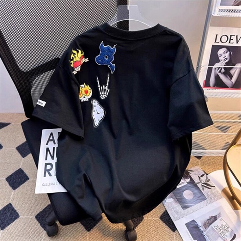 万针全刺绣工艺高品质260克双纱纯棉美式高街短袖T恤特P33,男装T恤,电商A486