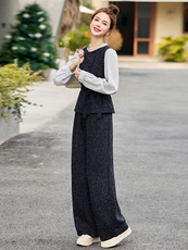 开春穿搭一整套时尚套装女2025新款通勤气质衬衫马甲阔腿裤三件套，女装套装/套裙，魅影
