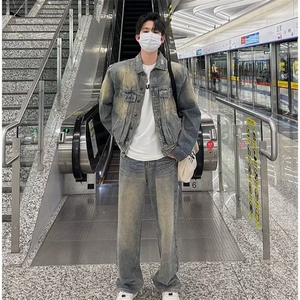 复古水洗做旧牛仔外套男秋季潮流潮牌百搭宽松休闲夹克上衣男图片