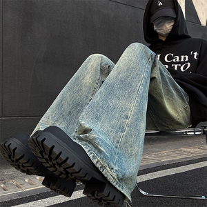 美式高街vibe重工艺做旧水洗hiphop喇叭牛仔裤货号K2402P60图片