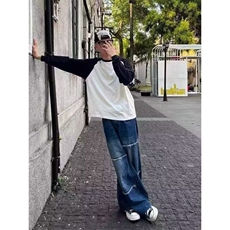 1506A/GR-B2650/P54嘻哈ins潮男大码新款个性字母牛仔裤痞帅长裤，男装牛仔裤，星座1506A