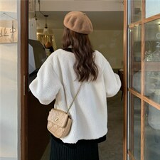价仿羊羔毛外套女秋冬小香风宽松撞色气质长袖上衣潮，女装皮草，潮品会