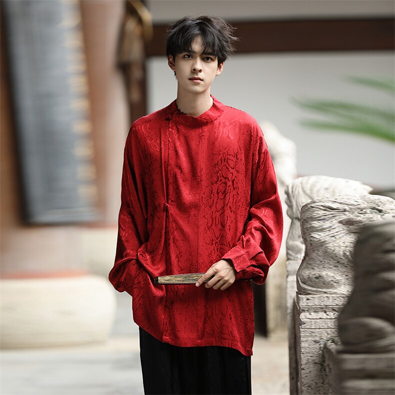 秋季新品（八旗都统）新中式潮丝绸圆领改良唐装盘扣外套30513,男装民族服装,星座305A（原312A-1）