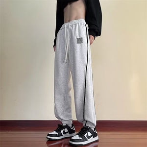 美式休闲裤子男宽松束脚潮牌条纹运动卫裤秋冬长裤AK007-P32 绒42图片