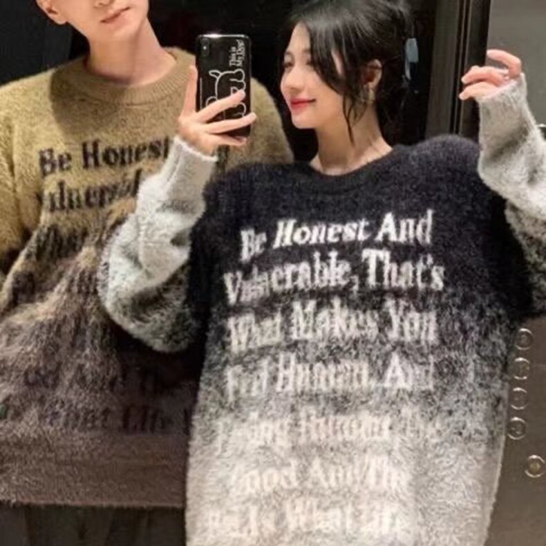 2024美式复古渐变毛衣女宽松美拉德慵懒情侣针织衫加厚秋冬,男装针织衫/毛衣,星座218-8