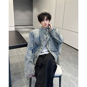 GC0658-P80秋冬牛仔外套男女宽松百搭重工做旧立领慵懒休闲夹克图片