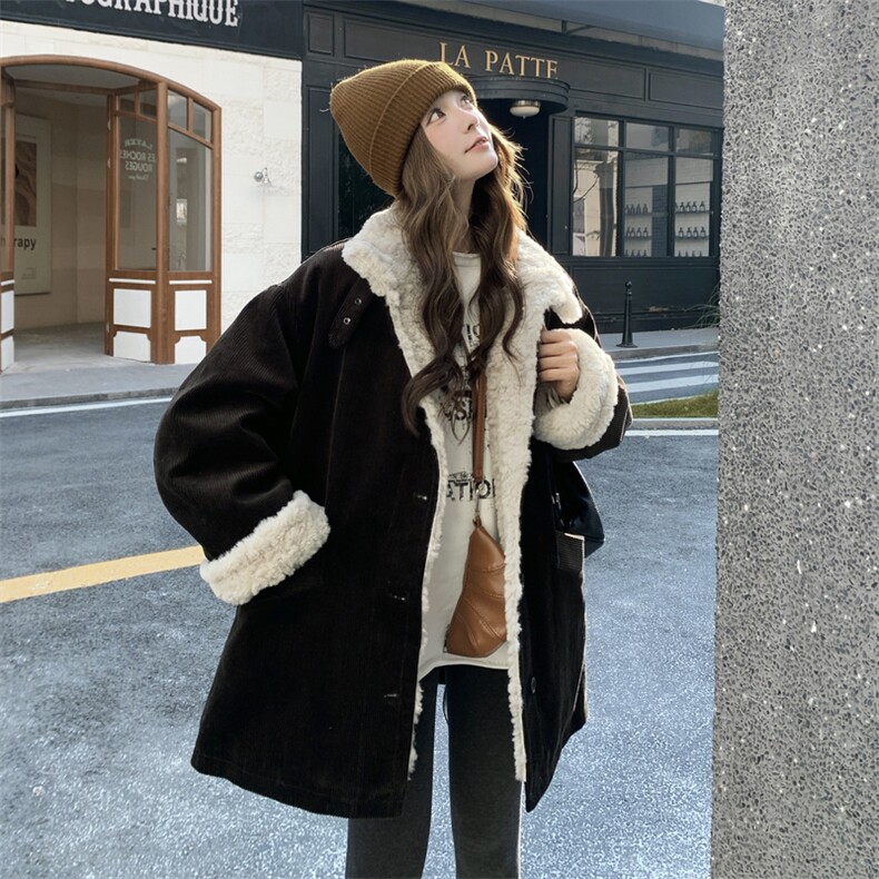 【】灯芯绒拼毛毛派克羽绒服2101-P295-K448,女装派克服,2C305
