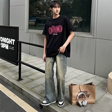 美式复古牛仔裤男秋季休闲裤子潮牌男生美式高街长裤百搭直筒裤潮，男装休闲裤，星座1013