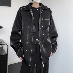 秋款男工装短款夹克垫肩铁五角星字母刺绣亮色休闲外套JK169 P85图片