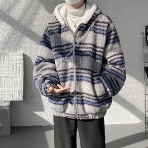 秋冬款格子款羊羔毛棉服加绒连帽加厚外套  A071-5024-P118图片