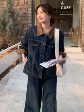 时尚套装春季宽松短款复古上衣套装韩版显瘦小个子春秋牛仔高腰，女装套装/套裙，浙宝305